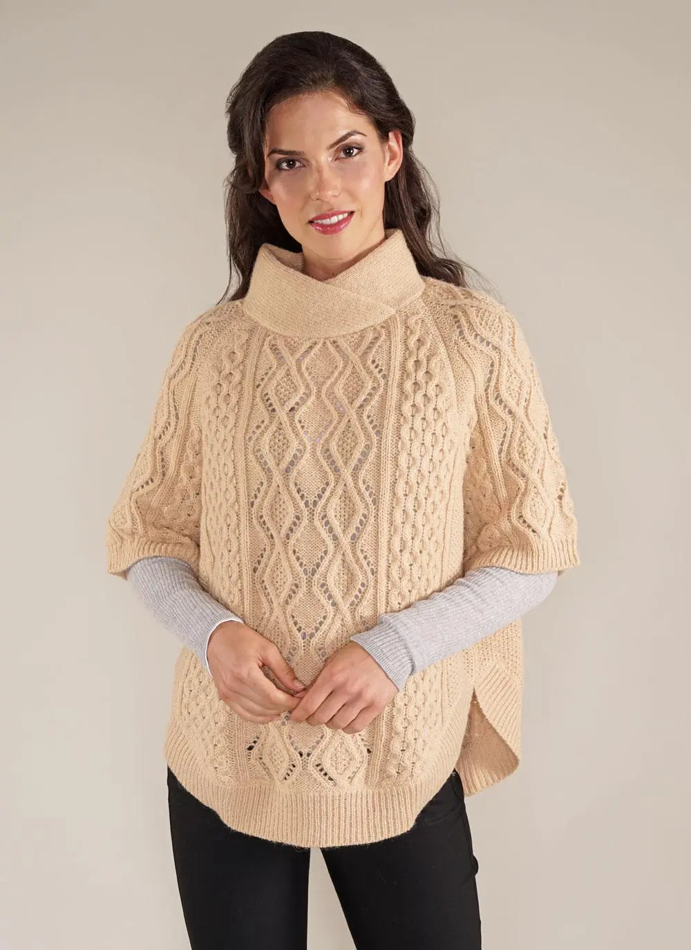Eyelet Stitch Knit Poncho