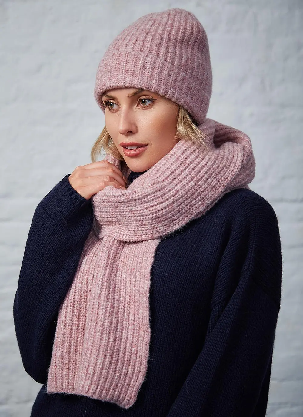 Fisherman Alpaca, Wool & Cotton Ribbed Hat & Scarf Set