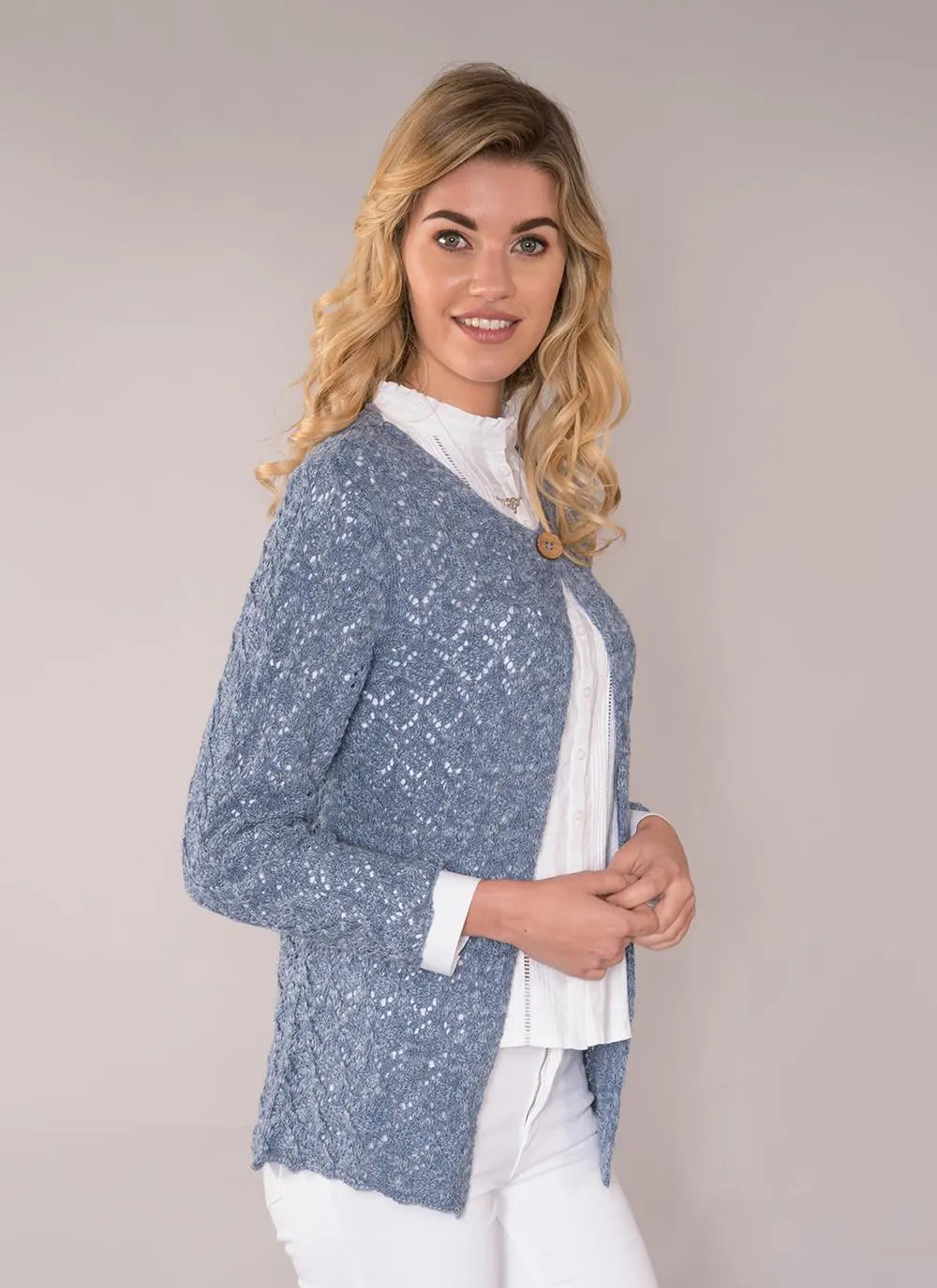 Finola Cotton Linen Cardigan Denim Blue