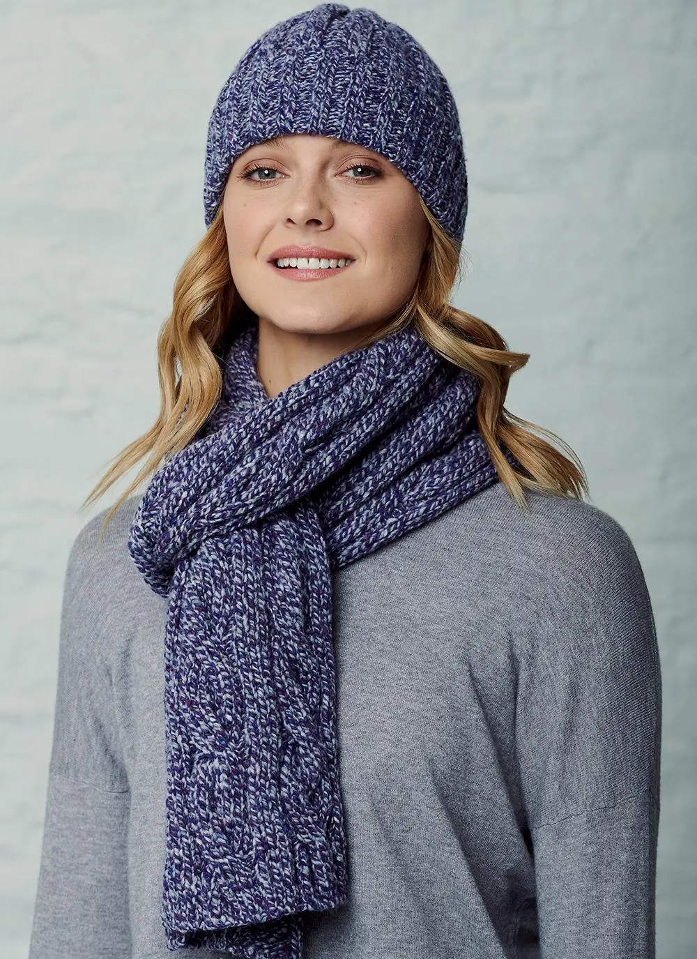 Fisherman Donegal Fleck Beanie & Scarf Set - Purple Rain