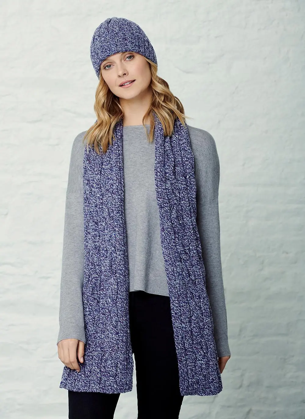 Fisherman Donegal Fleck Beanie & Scarf Set - Purple Rain