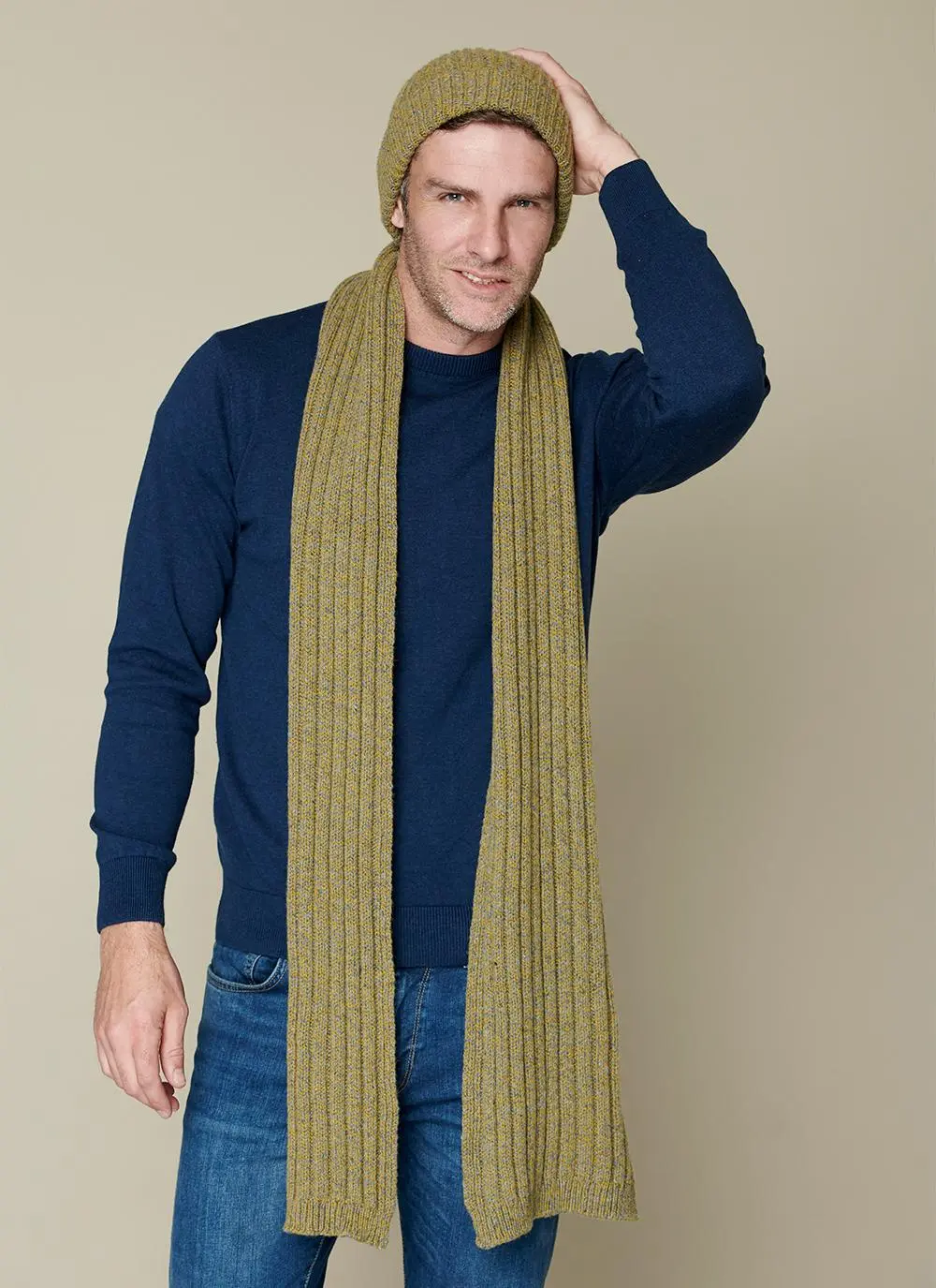Fisherman Wool Cashmere Ribbed Beanie & Scarf Set
