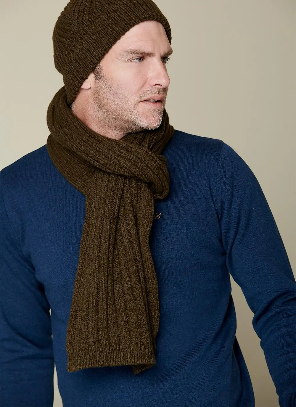Fisherman Wool Cashmere Ribbed Beanie & Scarf Set