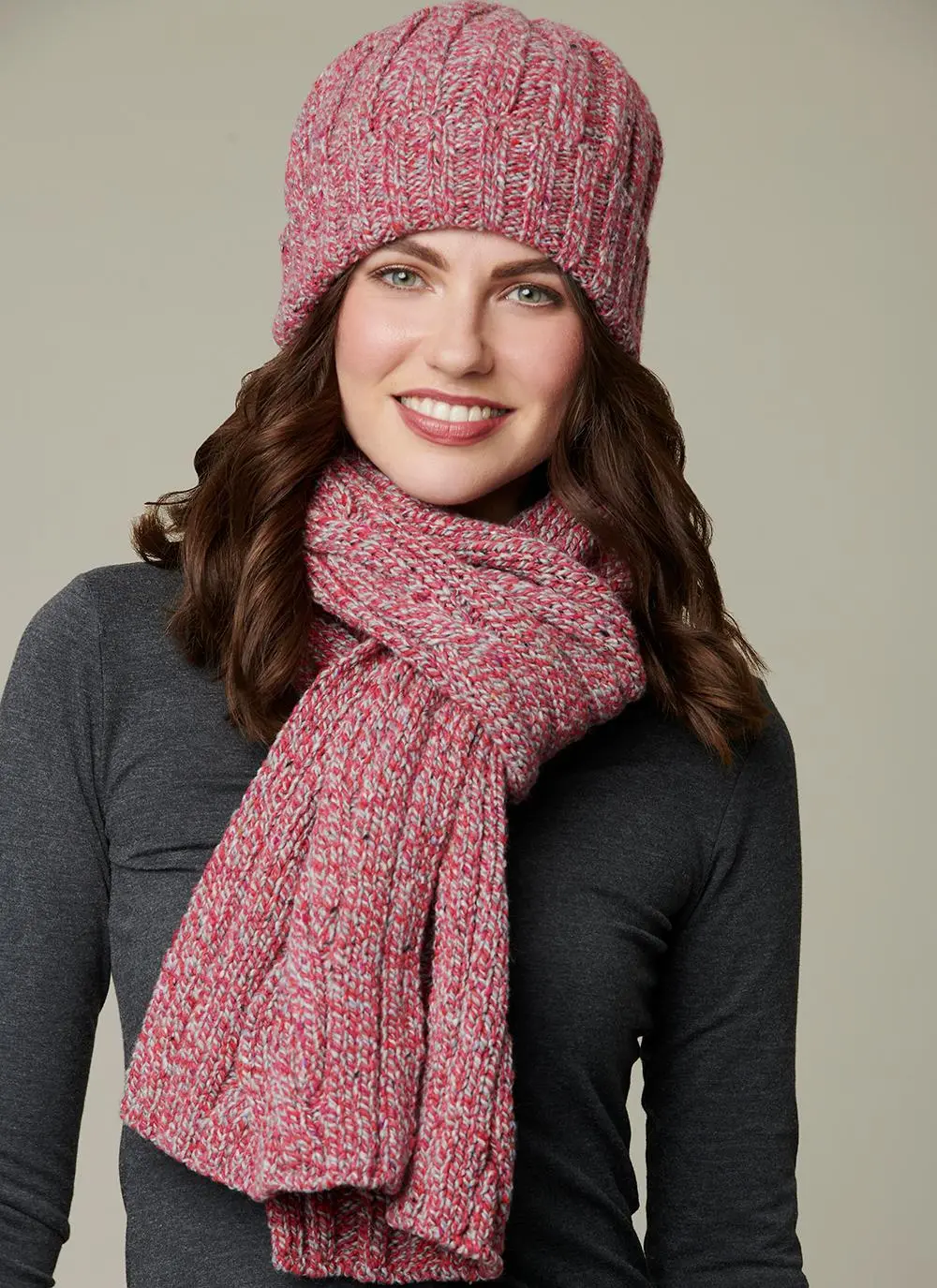 Fisherman Donegal Fleck Beanie & Scarf Set - Rock Candy