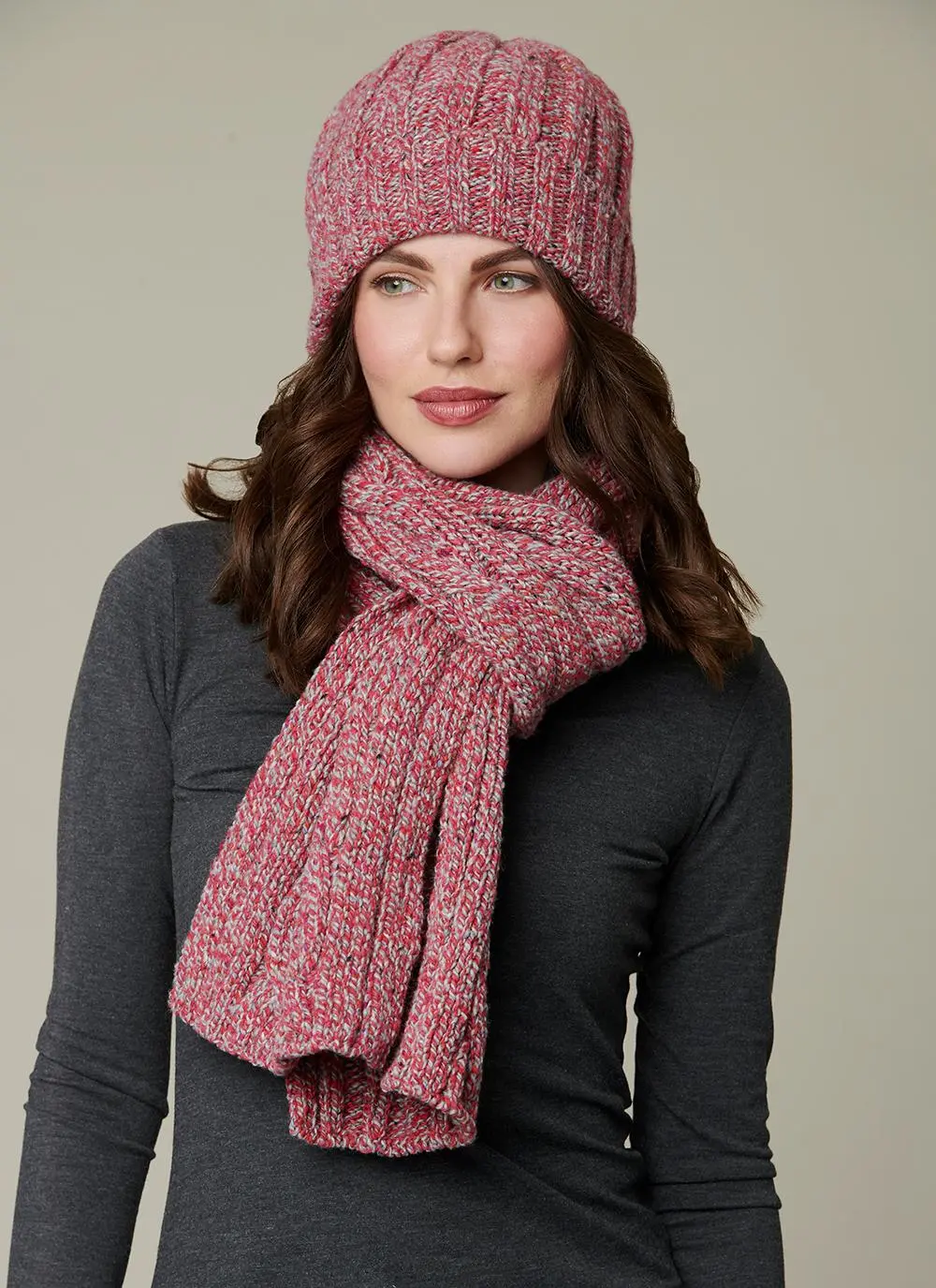 Fisherman Donegal Fleck Beanie & Scarf Set - Rock Candy