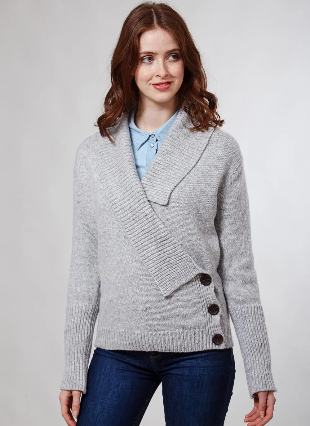 Fisherman Wool Cashmere Cross Front Cardigan
