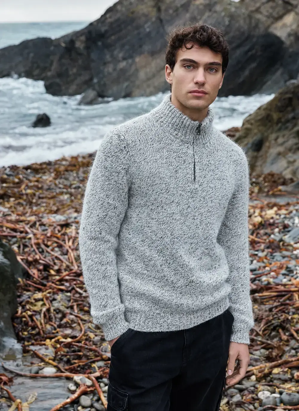 Fisherman Alpaca Zip Neck Sweater