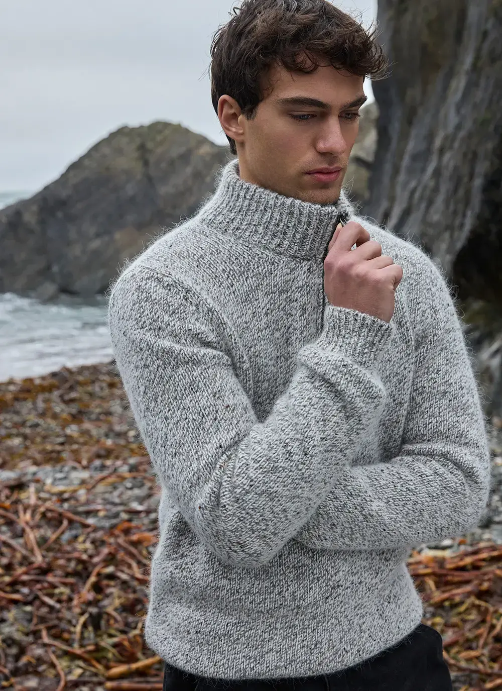 Fisherman Alpaca Zip Neck Sweater