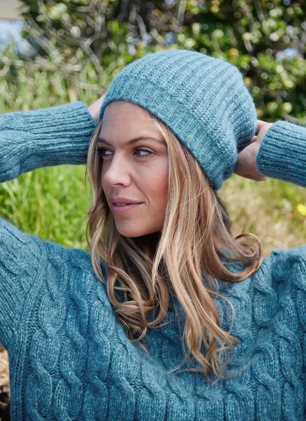 Fisherman Alpaca Ribbed Beanie in Sky Blue Alpaca Pima Cotton Merino Wool