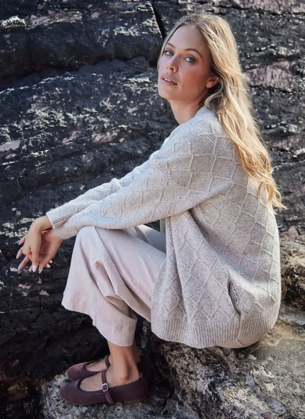 Cashmere Open Diamond Cardigan