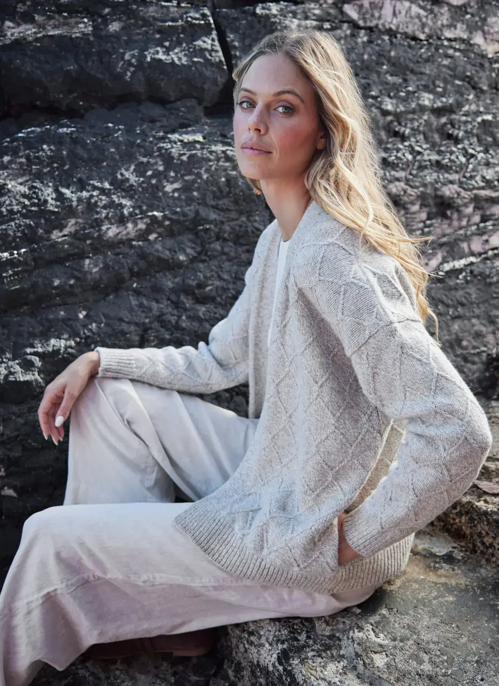 Cashmere Open Diamond Cardigan