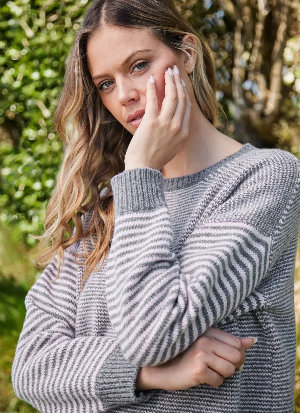 Cashmere Stripe Crew Neck Sweater
