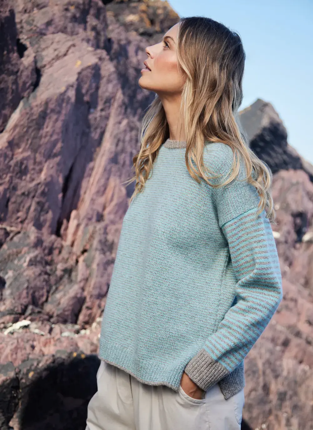 Cashmere Stripe Crew Neck Sweater