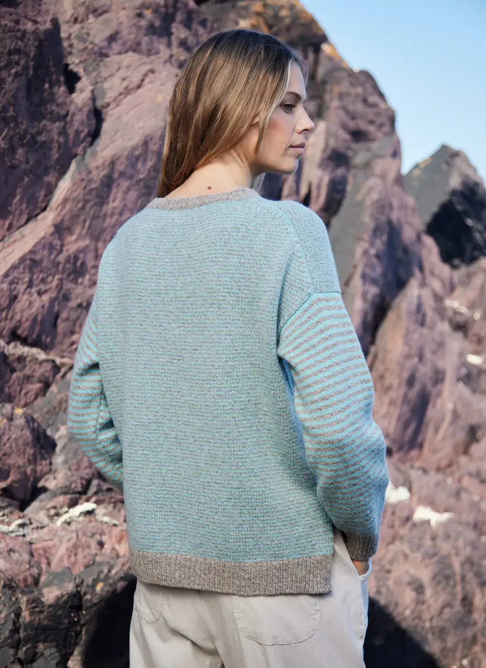 Cashmere Stripe Crew Neck Sweater