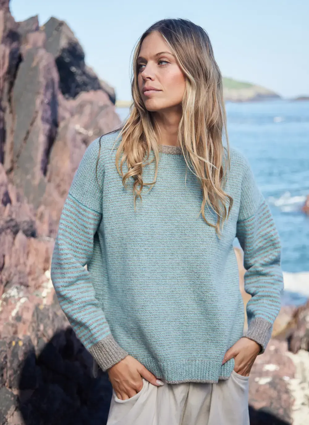 Cashmere Stripe Crew Neck Sweater