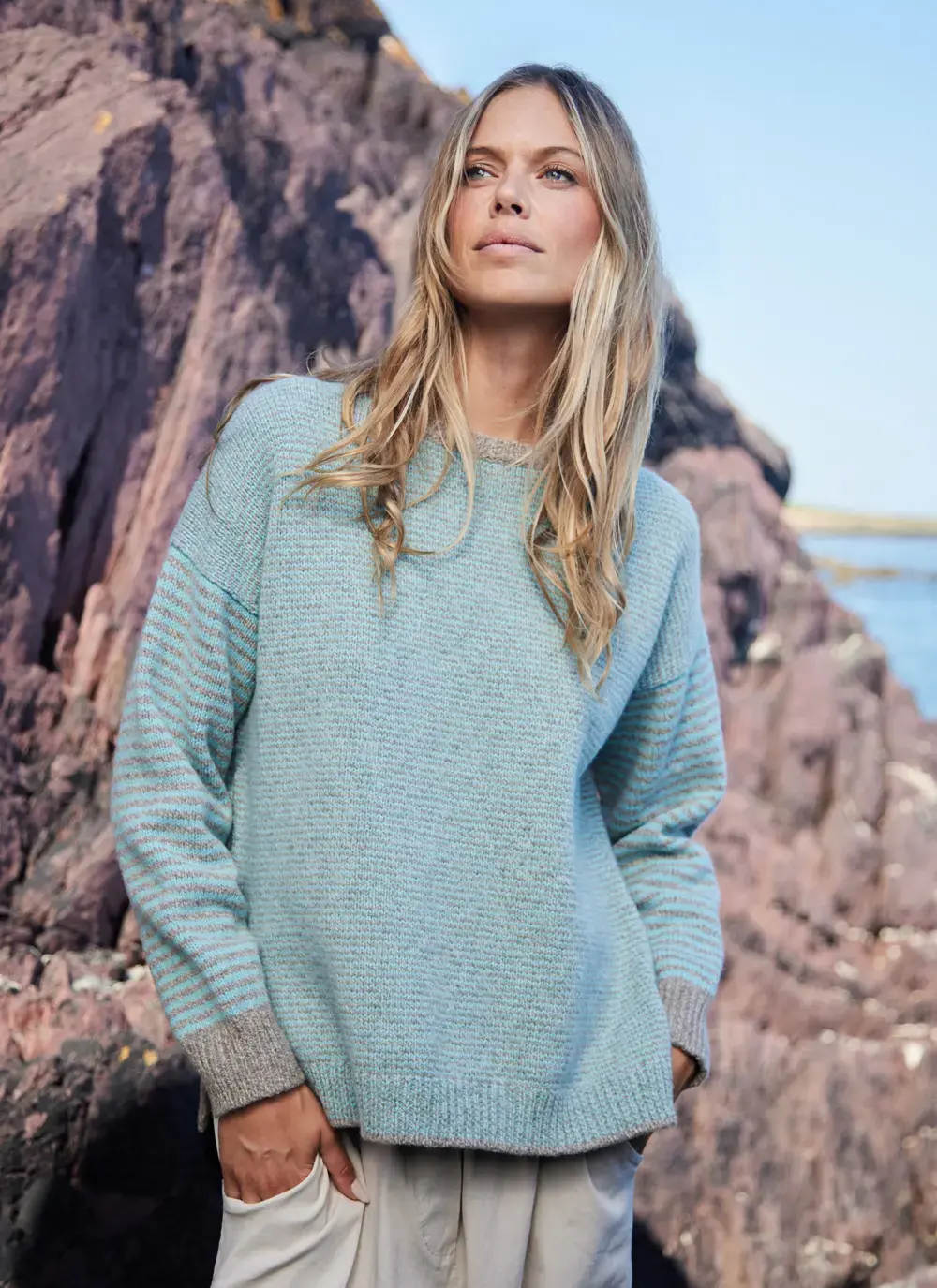 Cashmere Stripe Crew Neck Sweater