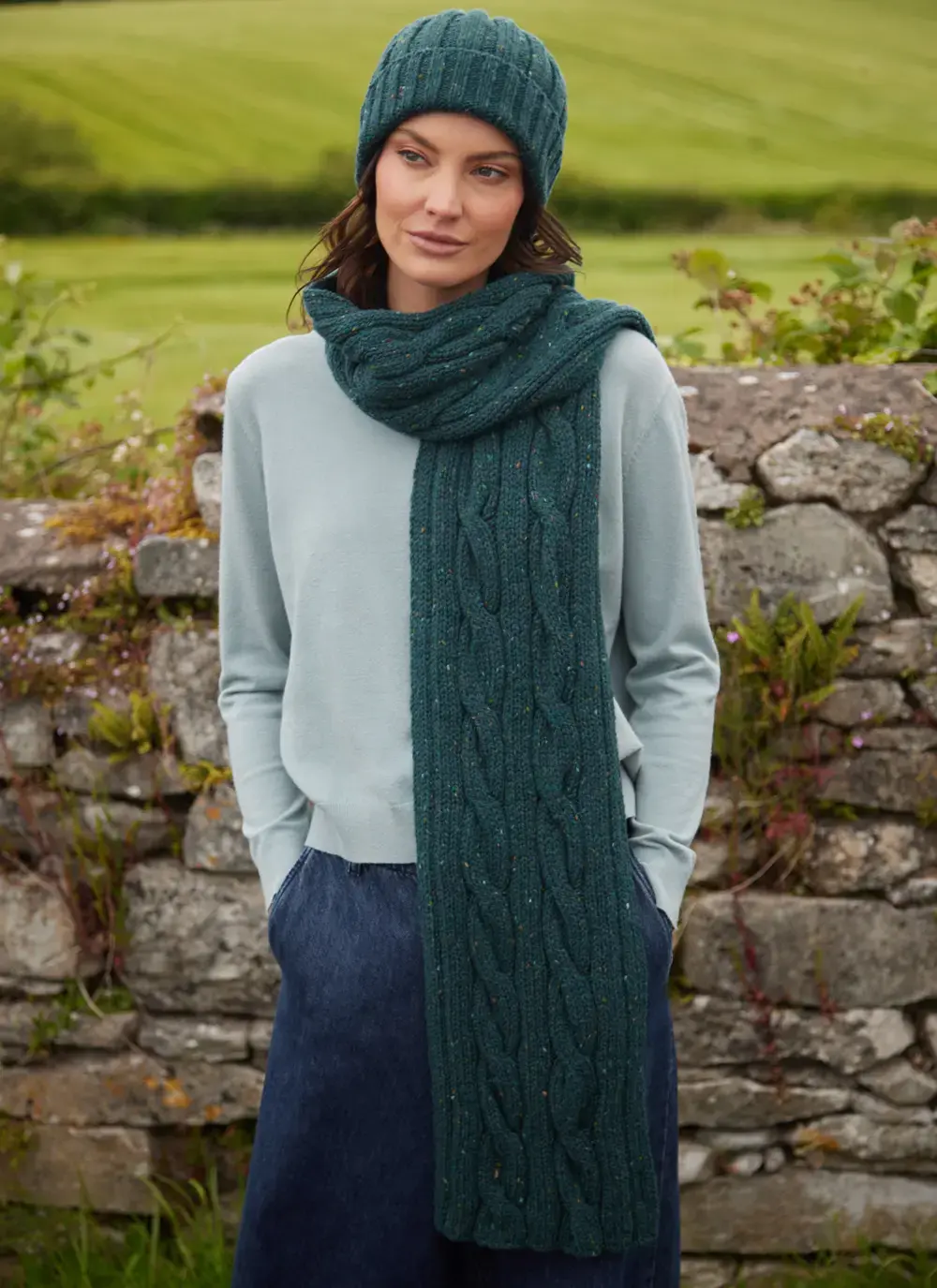 Fisherman Donegal Cable Scarf Scotts Pine