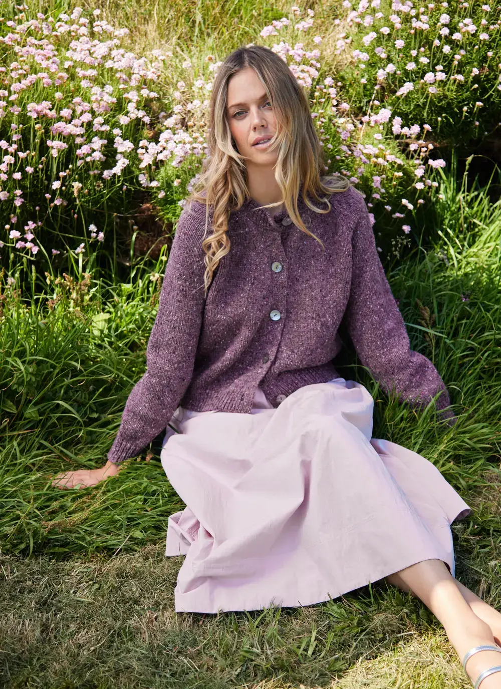 Fisherman Donegal Fleck Raglan Cardigan in Dark Mauve