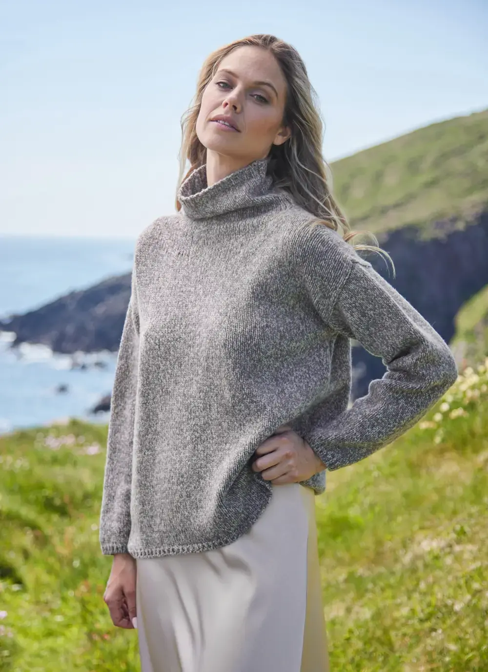 Fisherman Funnel Neck Slouchy Sweater