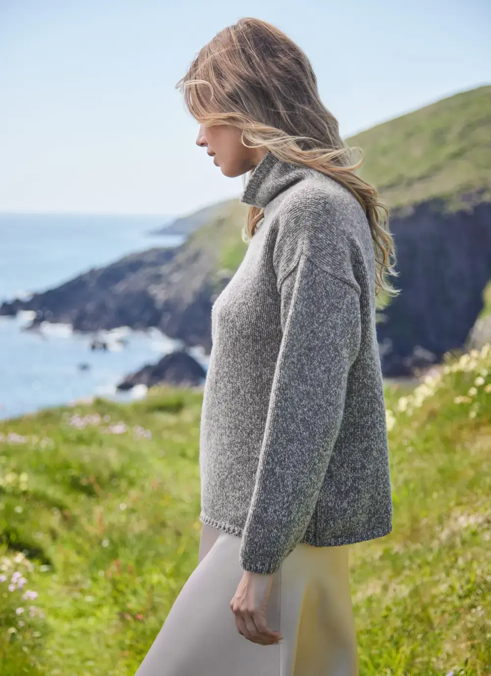 Fisherman Funnel Neck Slouchy Sweater
