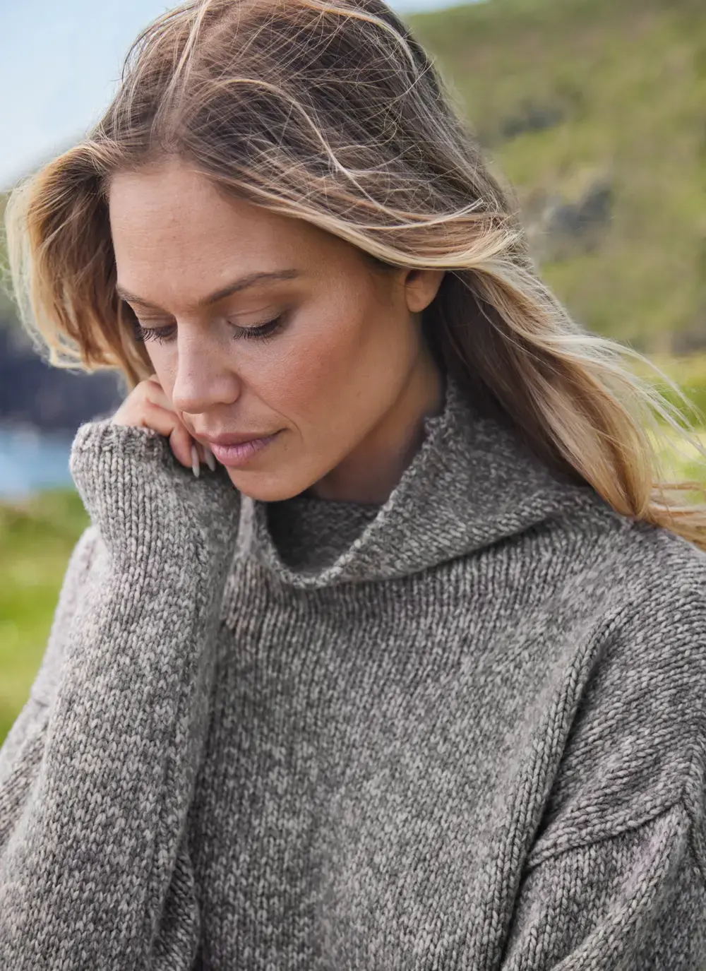 Fisherman Funnel Neck Slouchy Sweater