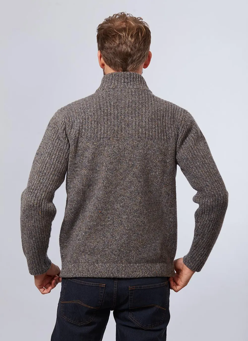 Fisherman Wool Cashmere High Neck Button Cardigan