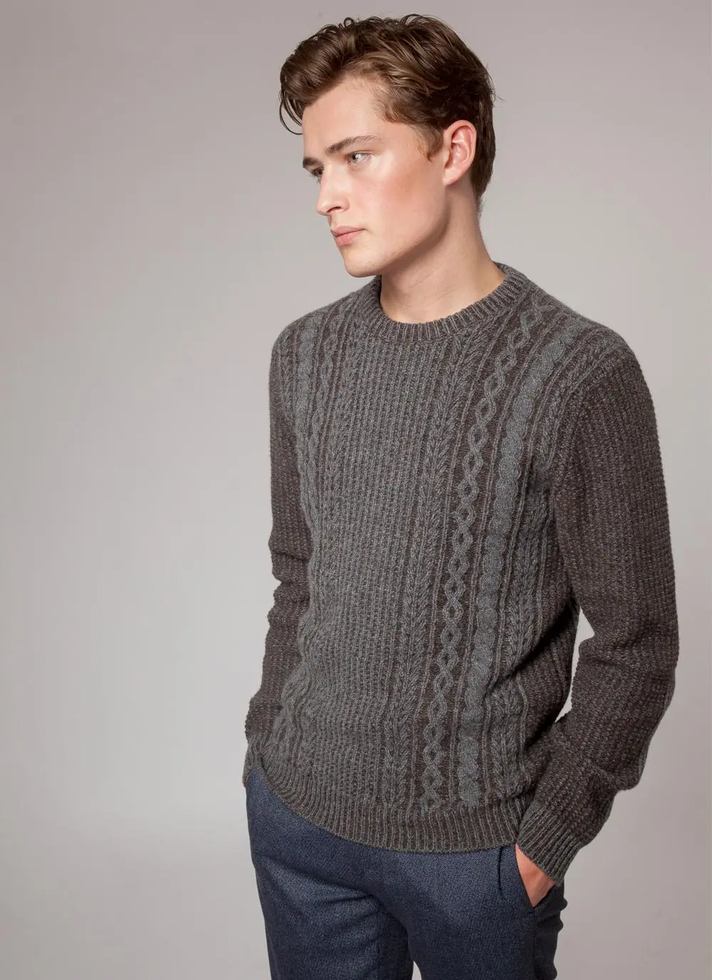 Fisherman Lambswool Plated Crew Neck Sweater