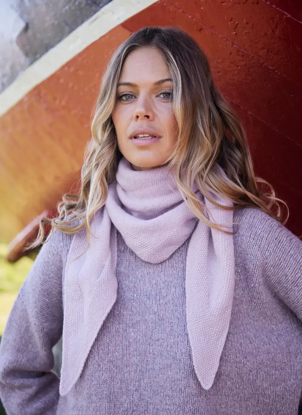 Fisherman Lambswool Seed Stitch Triangle Scarf