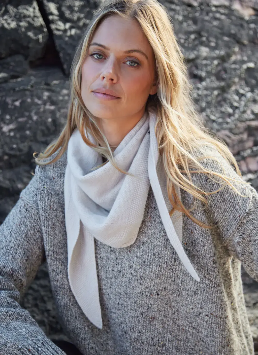Fisherman Lambswool Seed Stitch Triangle Scarf
