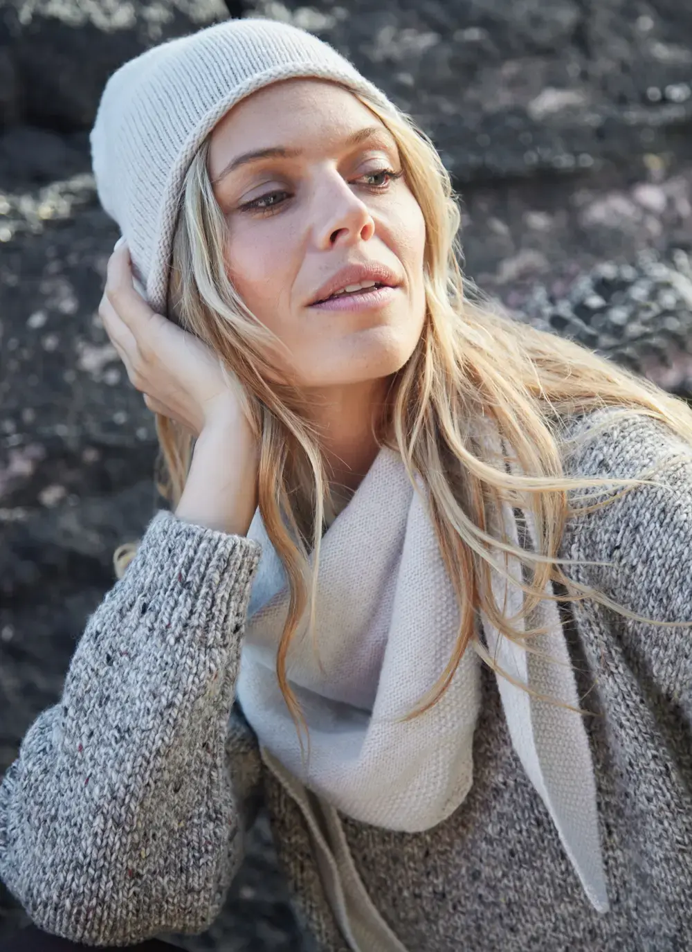 Fisherman Lambswool Slouchy Beanie in Chalk