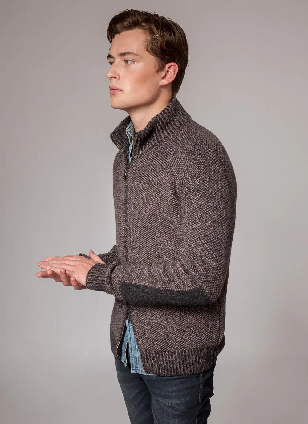 Fisherman Lambswool Zip Through Cardigan