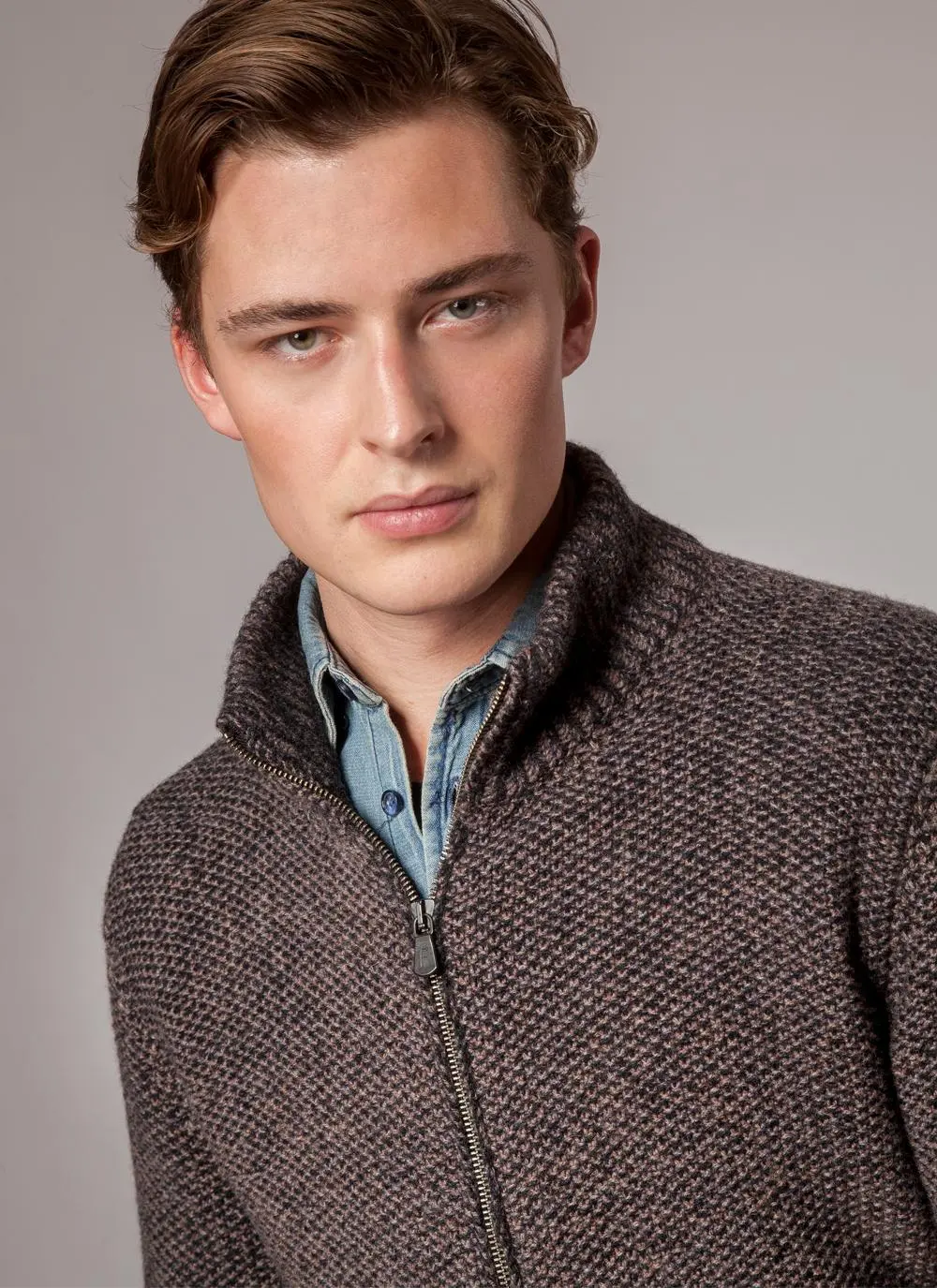 Fisherman Lambswool Zip Through Cardigan