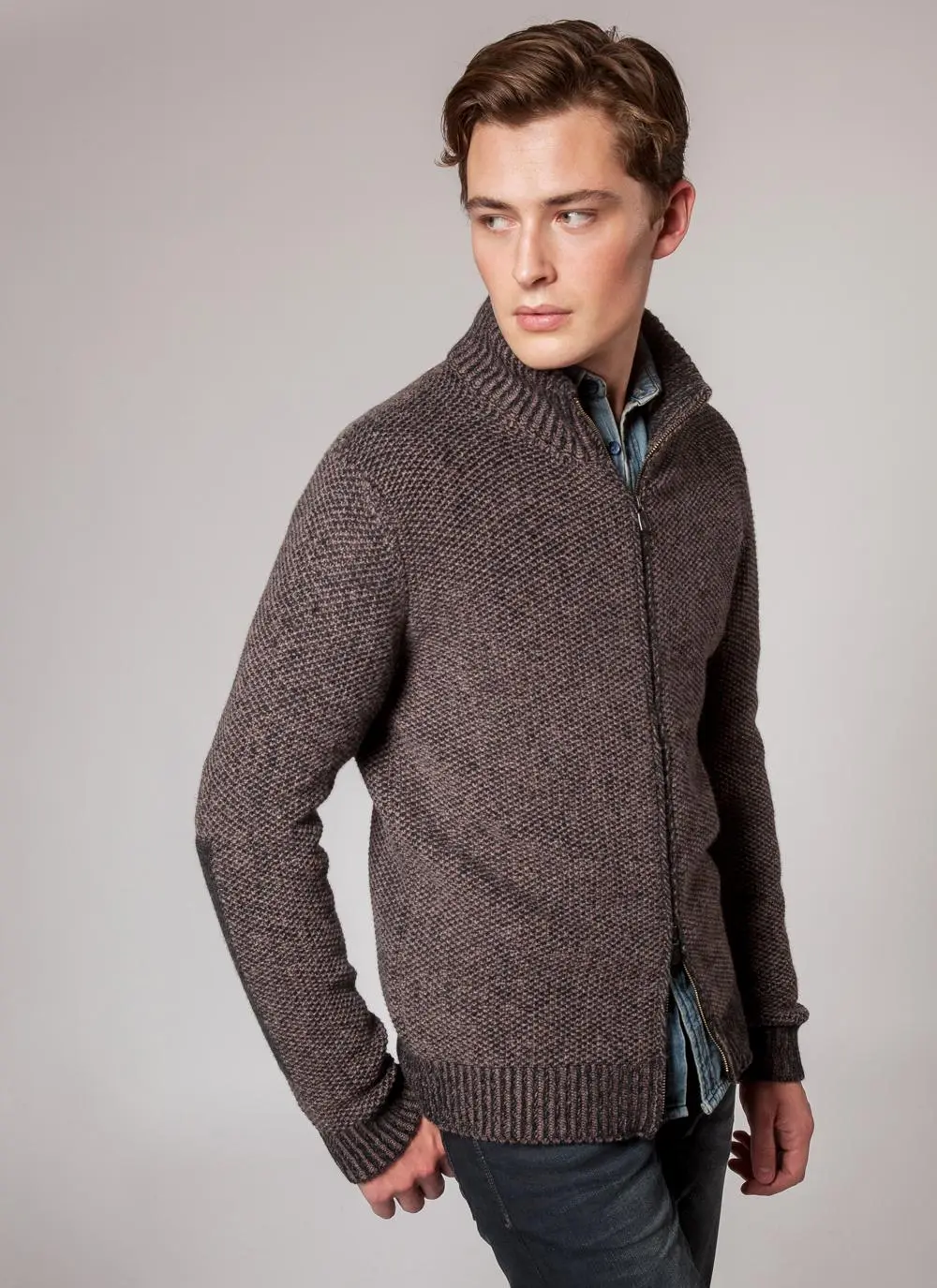 Fisherman Lambswool Zip Through Cardigan