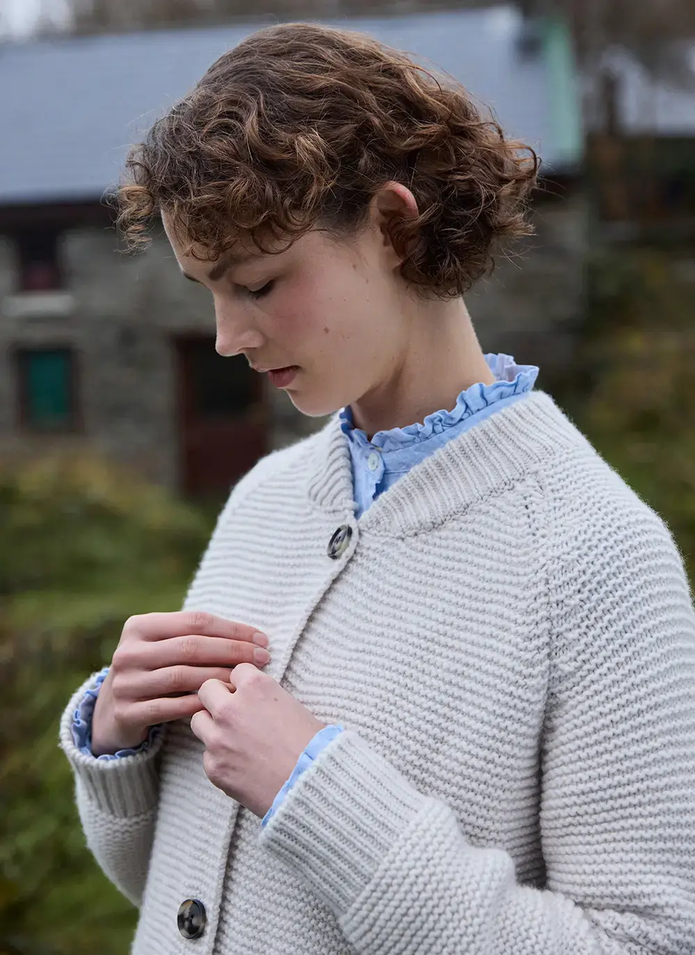 Fisherman Merino Baseball Collar Cardigan
