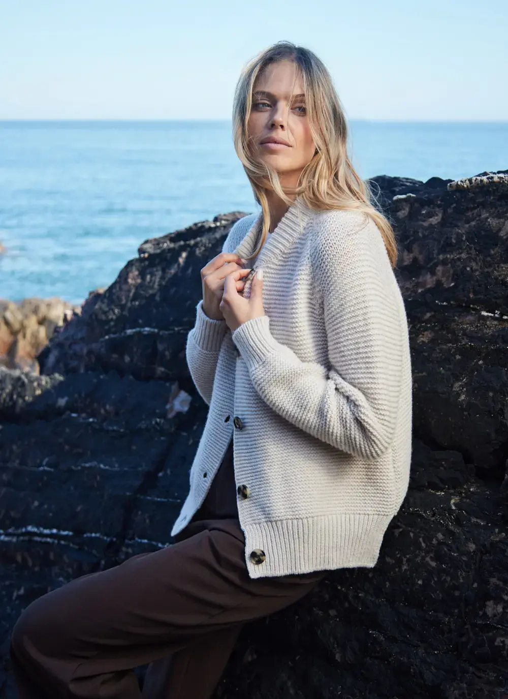 Merino Baseball Collar Cardigan