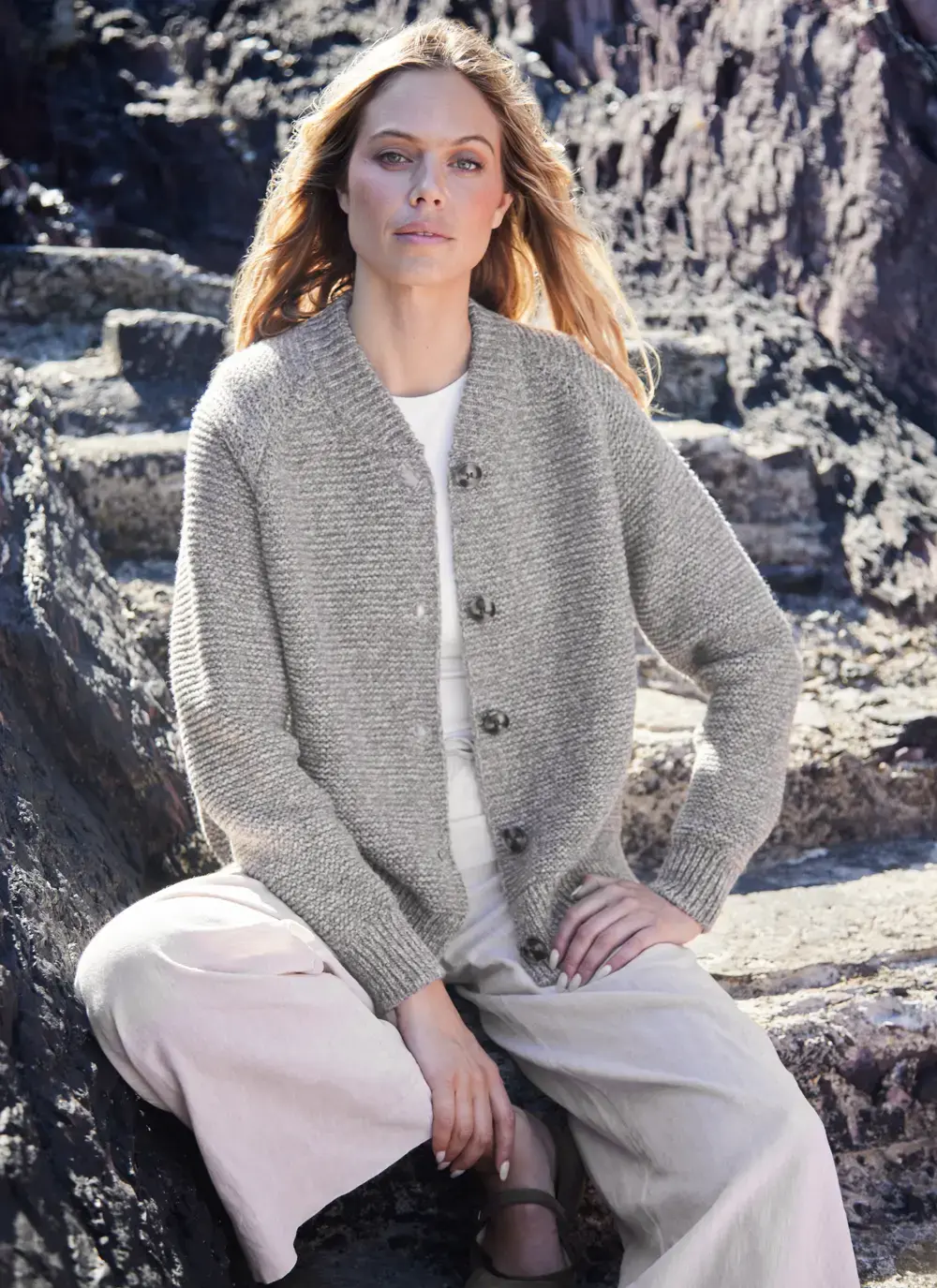 Fisherman Merino Baseball Collar Cardigan