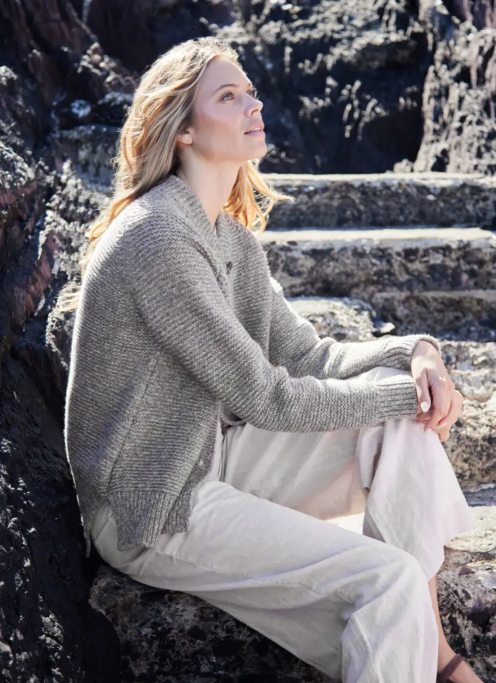 Fisherman Merino Baseball Collar Cardigan