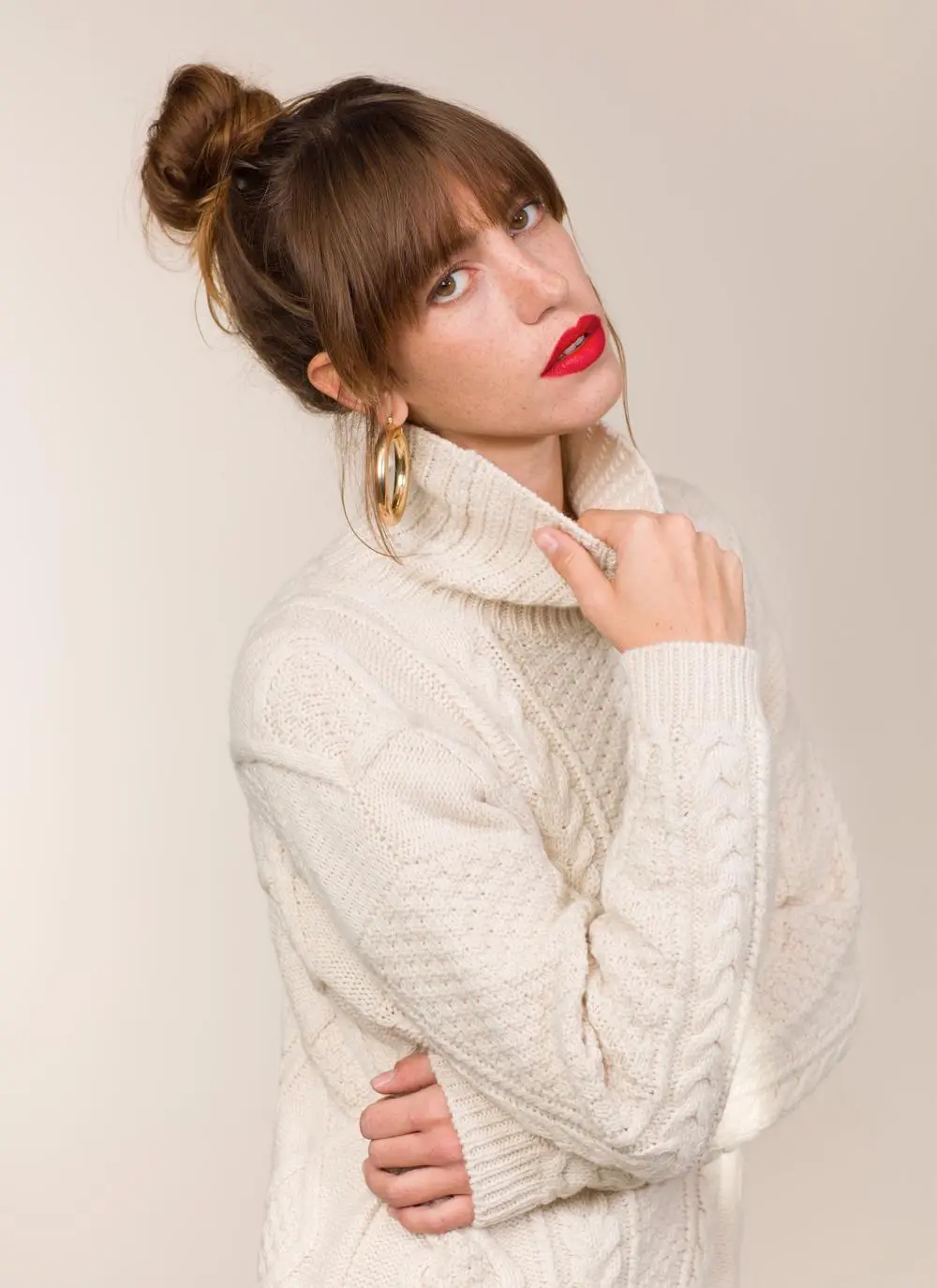 Fisherman Lambswool Funnel Neck Aran Sweater