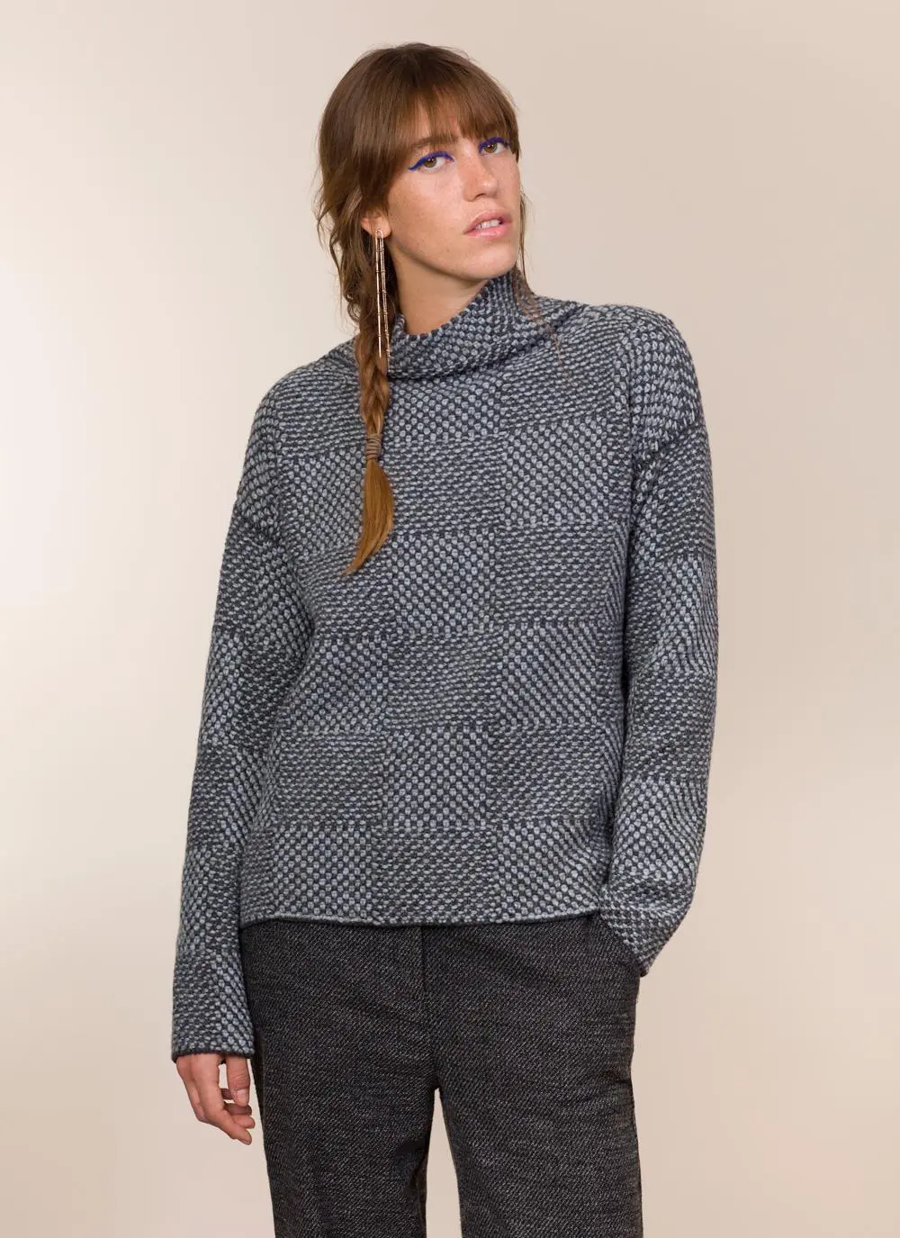 Fisherman Shadow Block High Neck Sweater