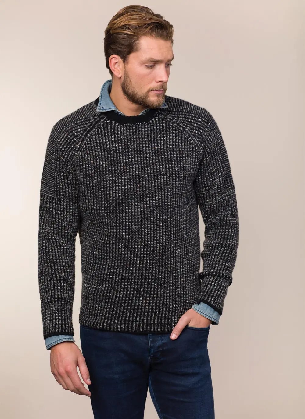 Fisherman Raglan Crew Neck Sweater