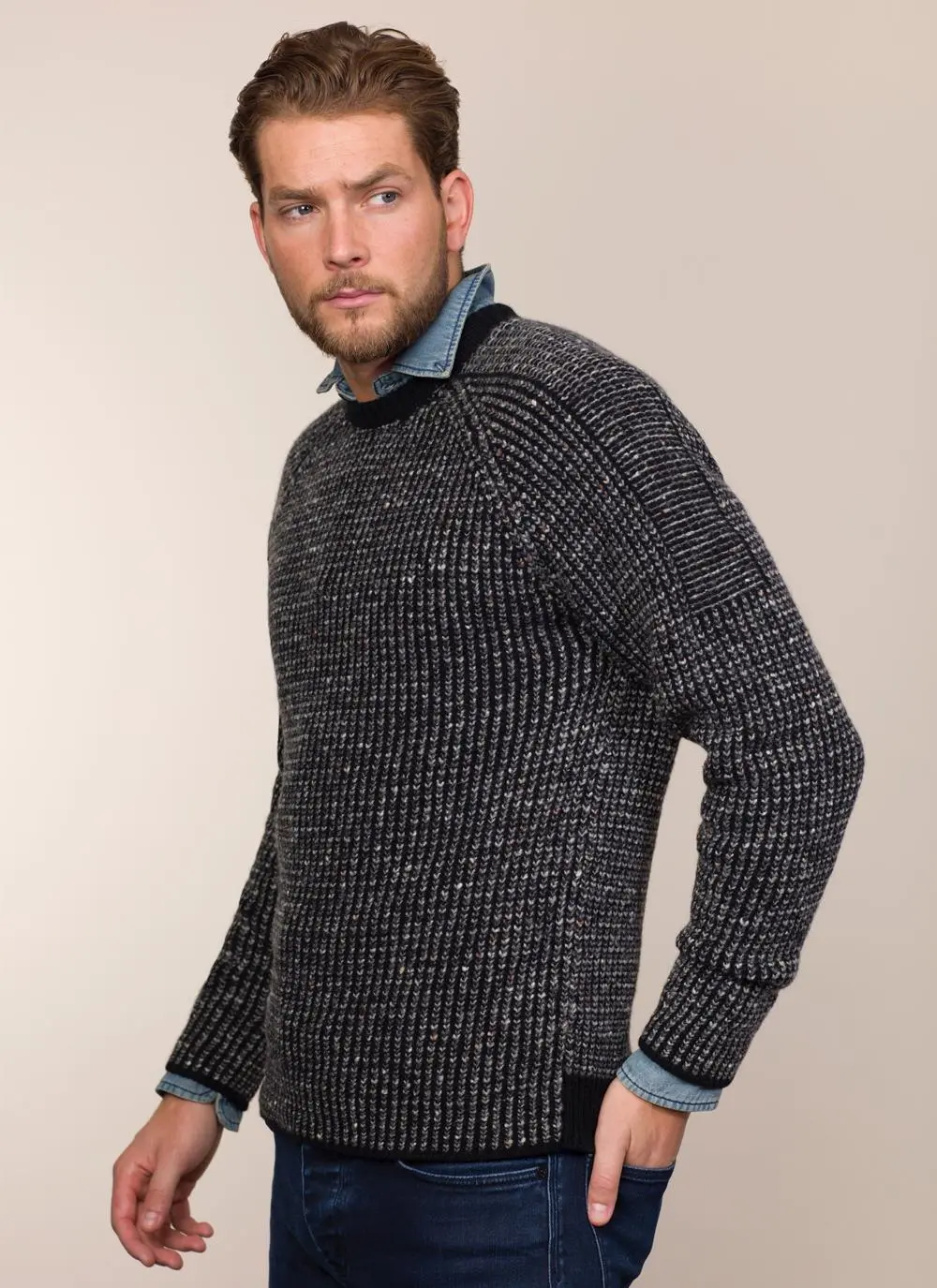 Fisherman Raglan Crew Neck Sweater
