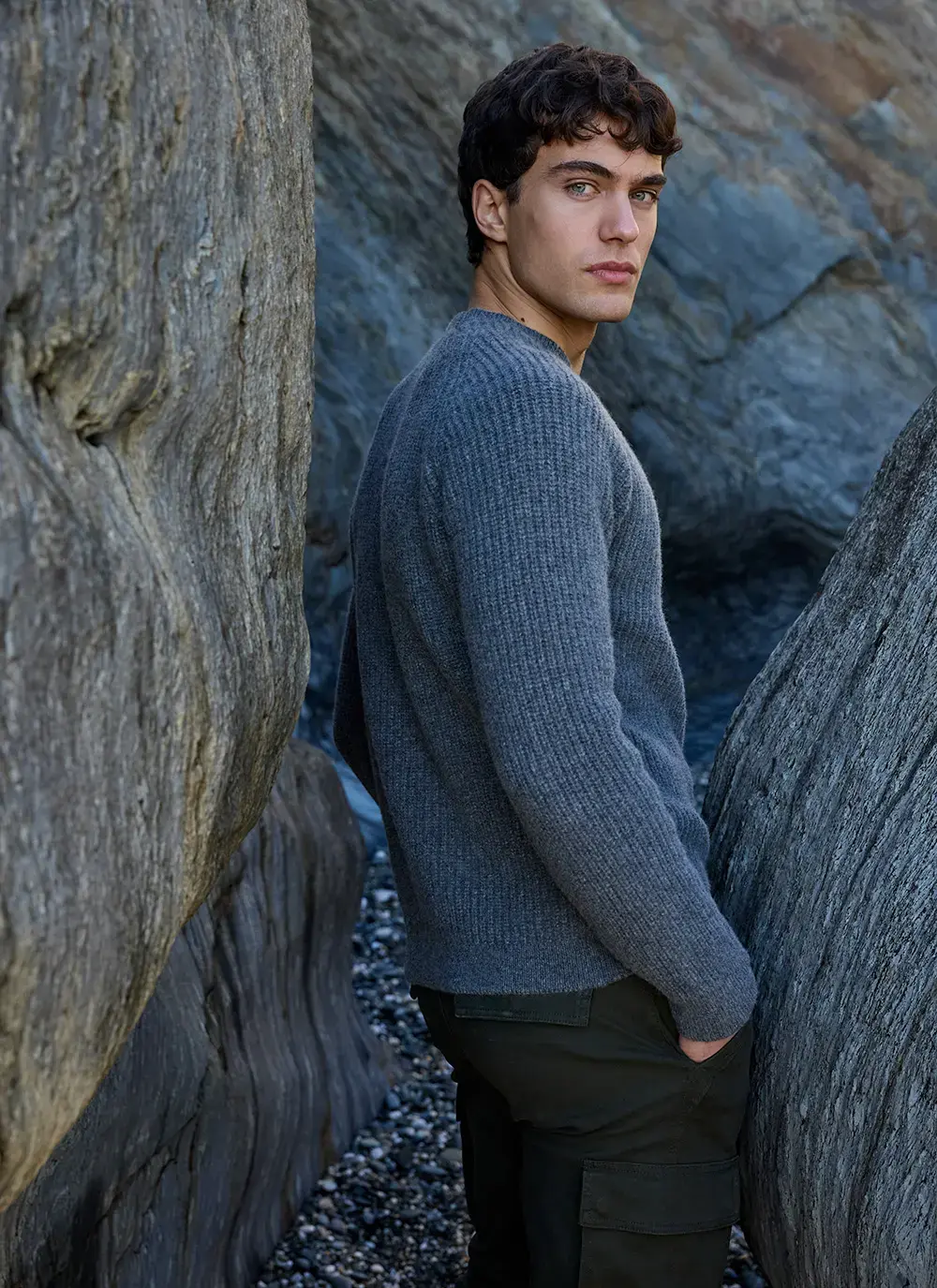 Fisherman Ribbed Lambswool Crew Neck Sweater