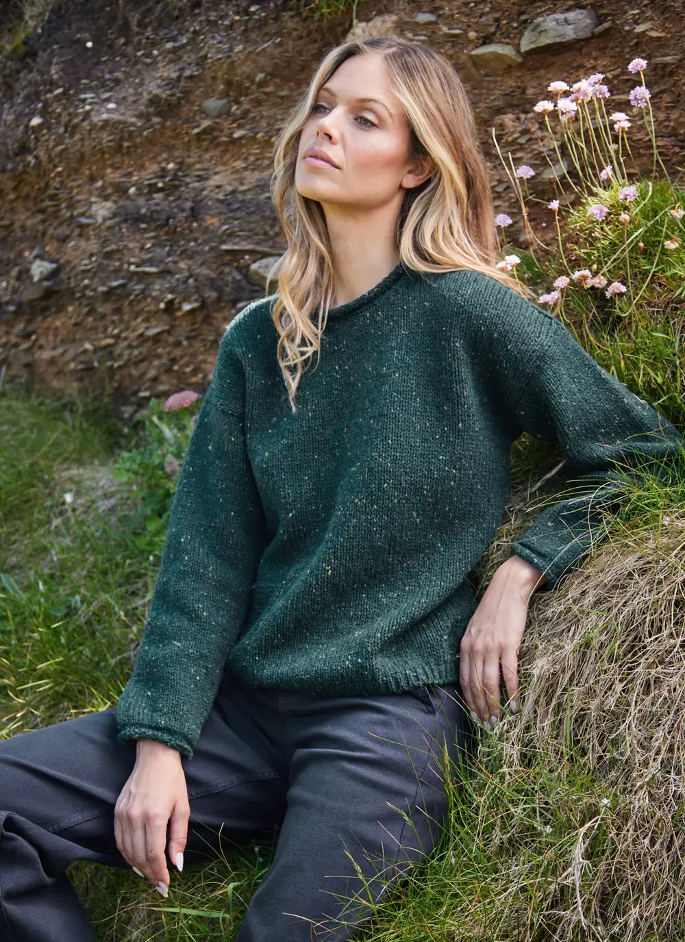 Fisherman Donegal Fleck Roll Neck Pocket Sweater