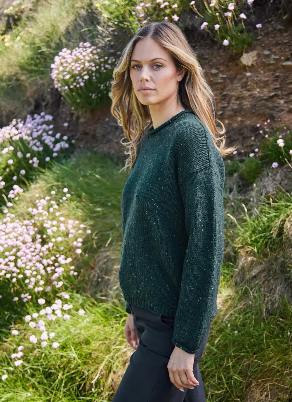 Fisherman Donegal Fleck Roll Neck Pocket Sweater