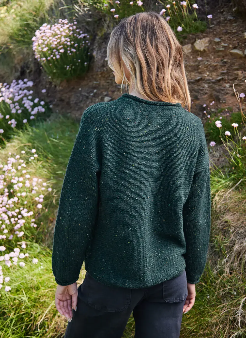 Fisherman Donegal Fleck Roll Neck Pocket Sweater