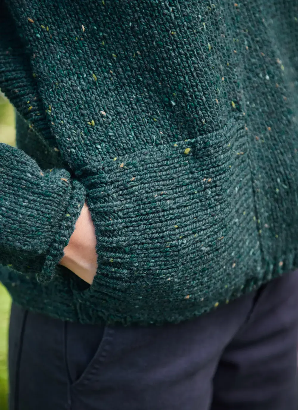 Fisherman Donegal Fleck Roll Neck Pocket Sweater