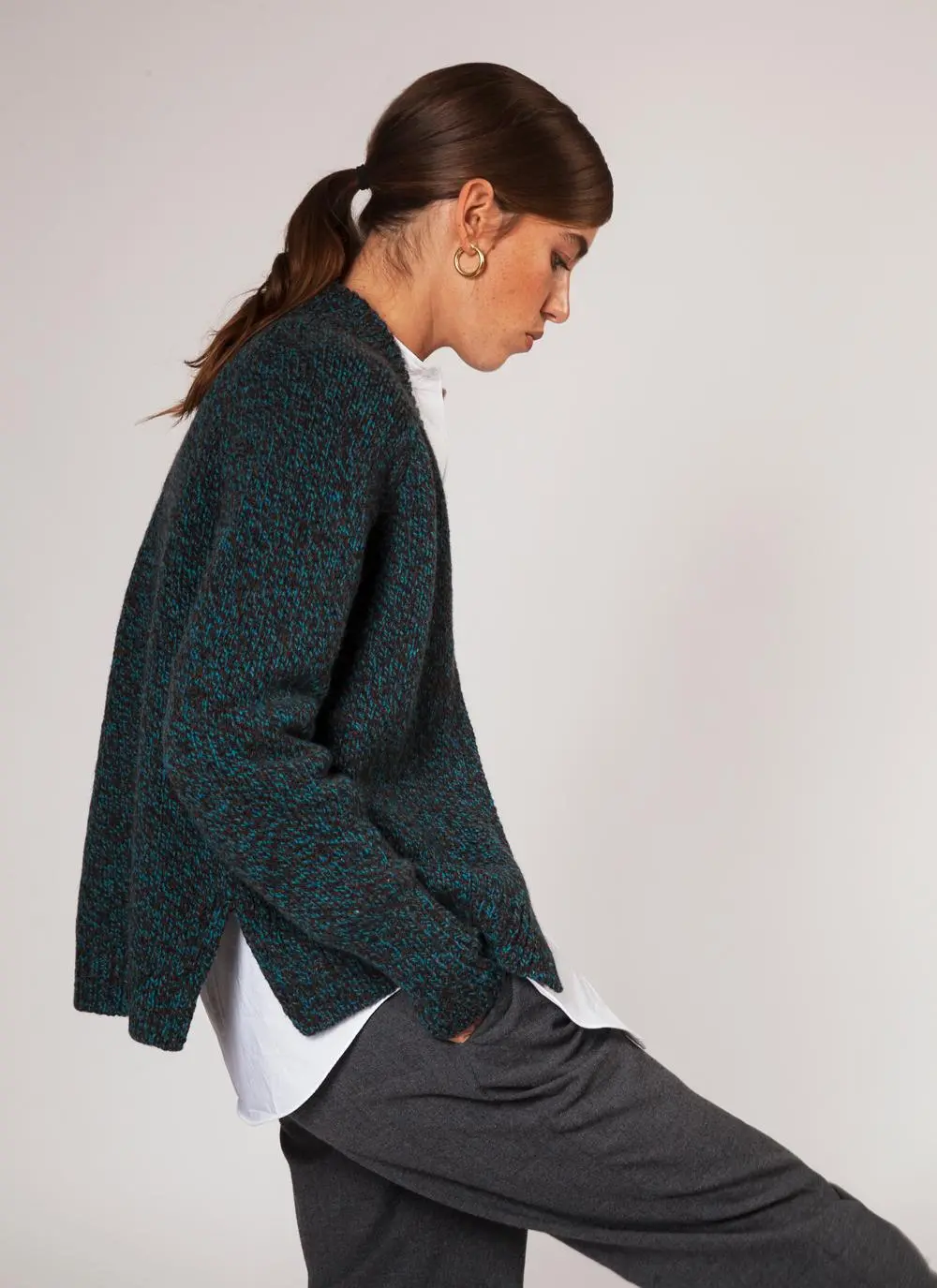 Fisherman Wool Cashmere Ribbed Cuff Cardigan