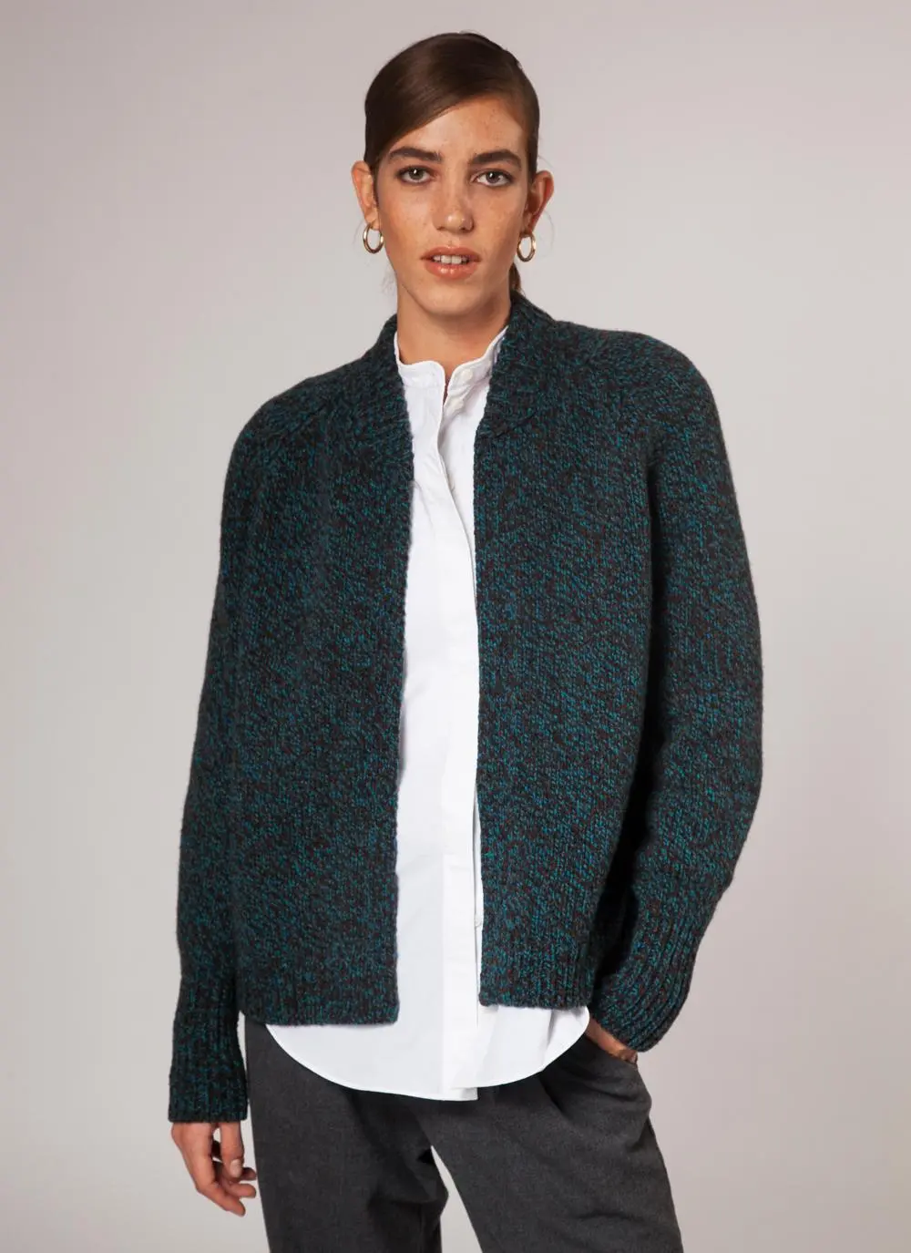 Fisherman Wool Cashmere Ribbed Cuff Cardigan