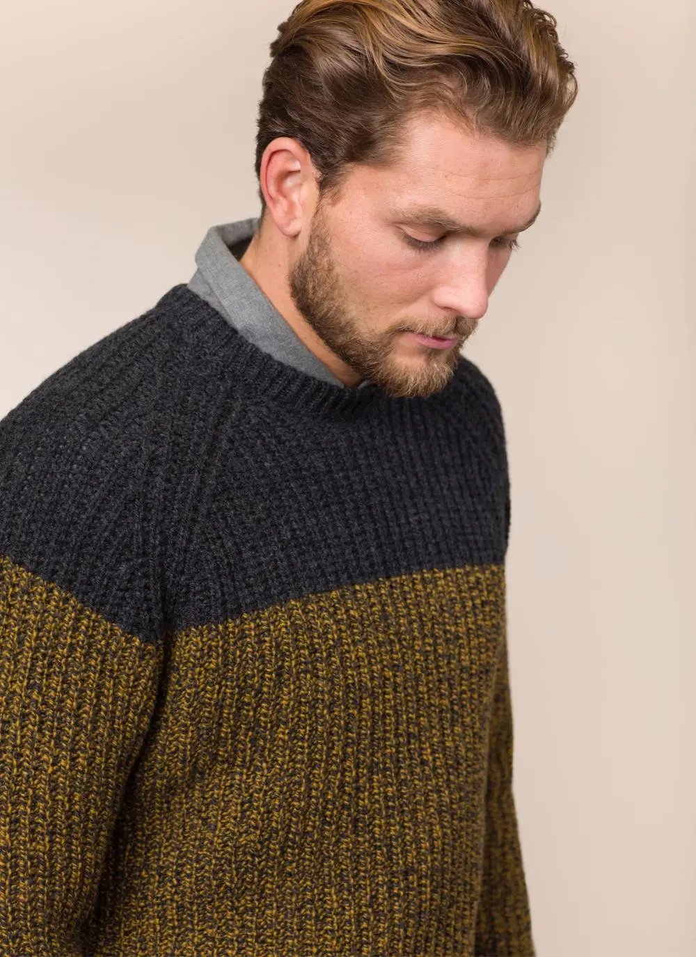 Fisherman Wool Cashmere Color Block Crew Neck 