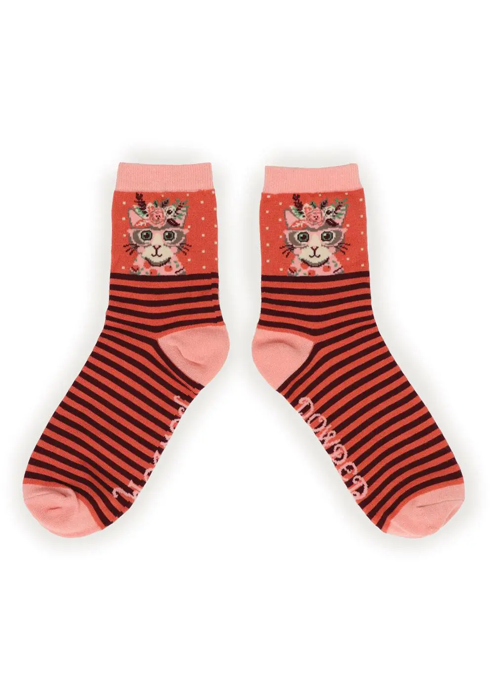 Ladies Floral Kitty Ankle Socks Set of 2